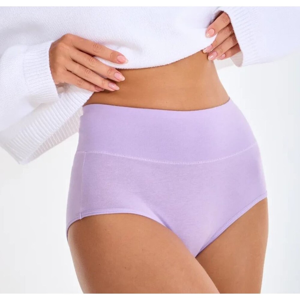 Womens 2XL Purple Soft Cotton High Waist Panties Briefs Full Coverage Comfy